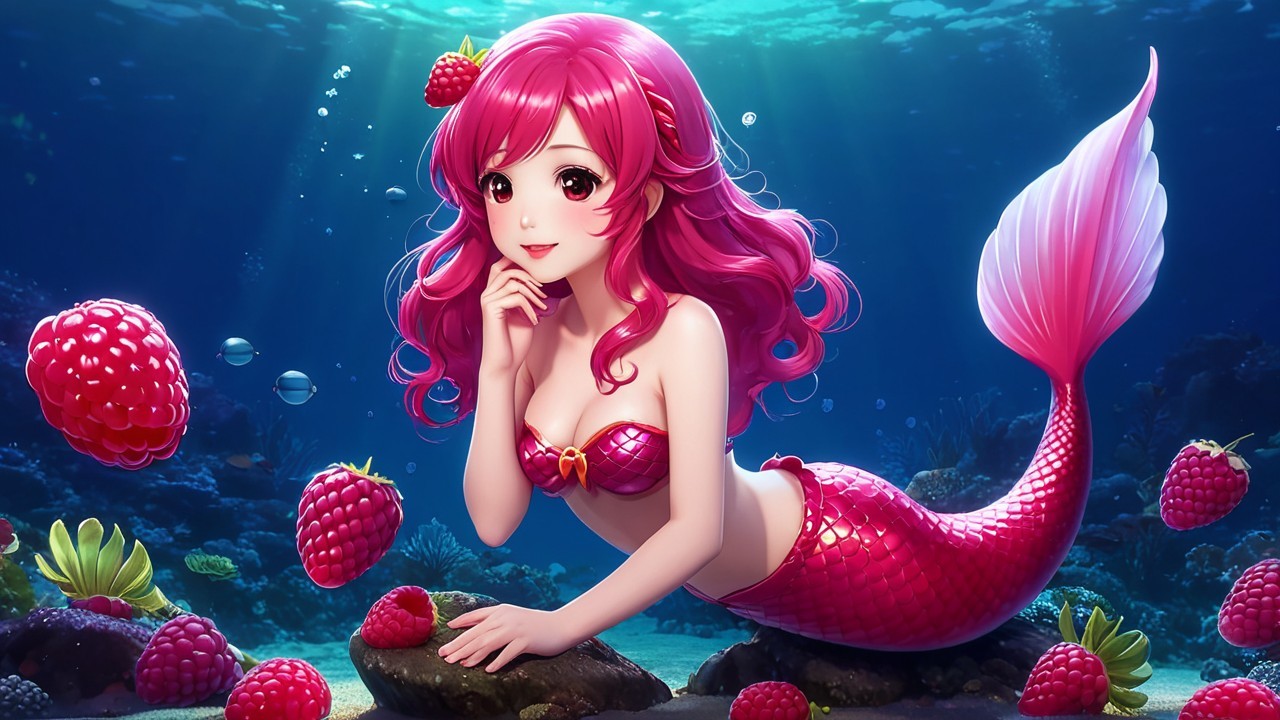 Whimsical Mermaid in Colorful Underwater Scene