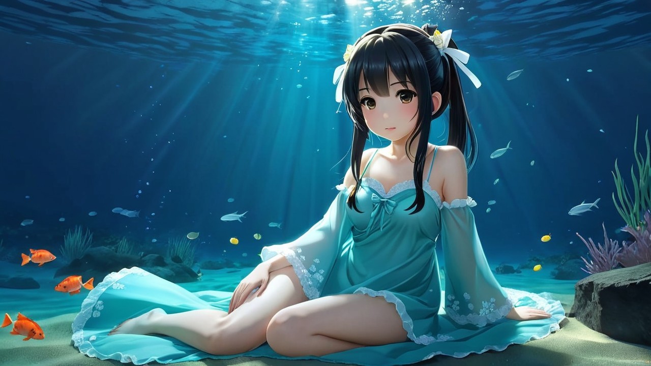 Underwater Scene with Girl in Turquoise Outfit
