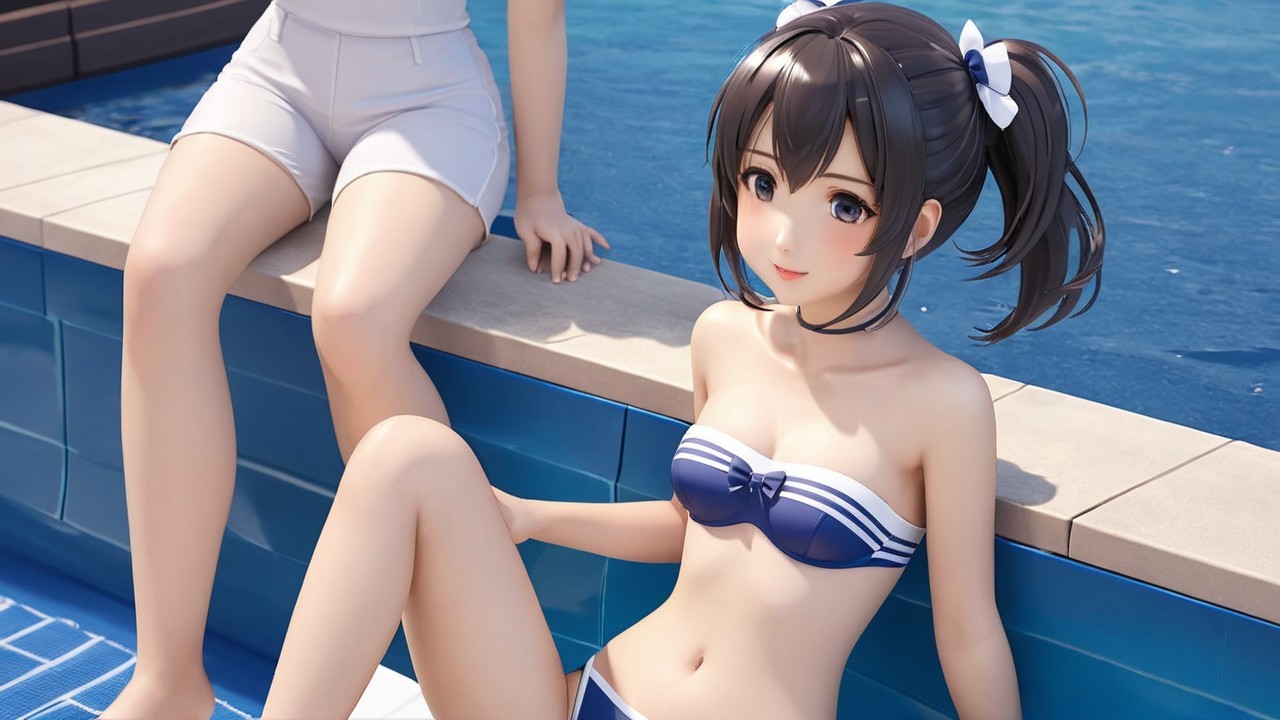 Animated Characters Relaxing by a Poolside Scene