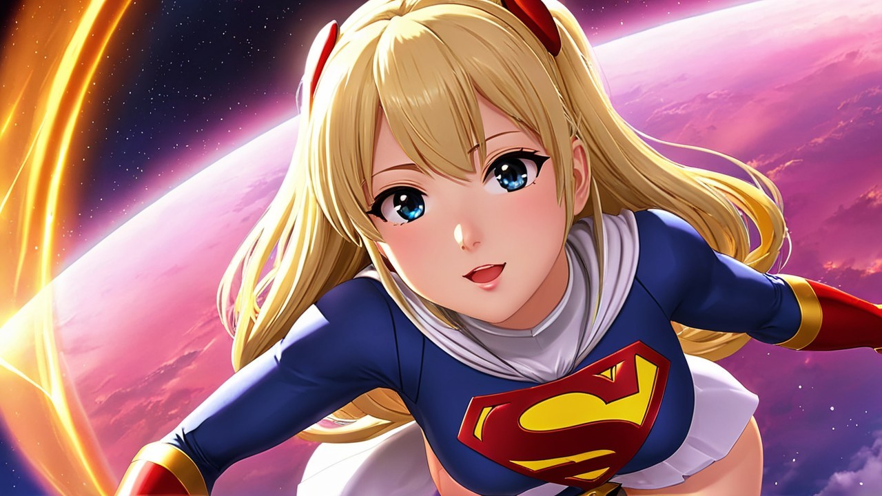 Animated superhero character in cosmic adventure scene