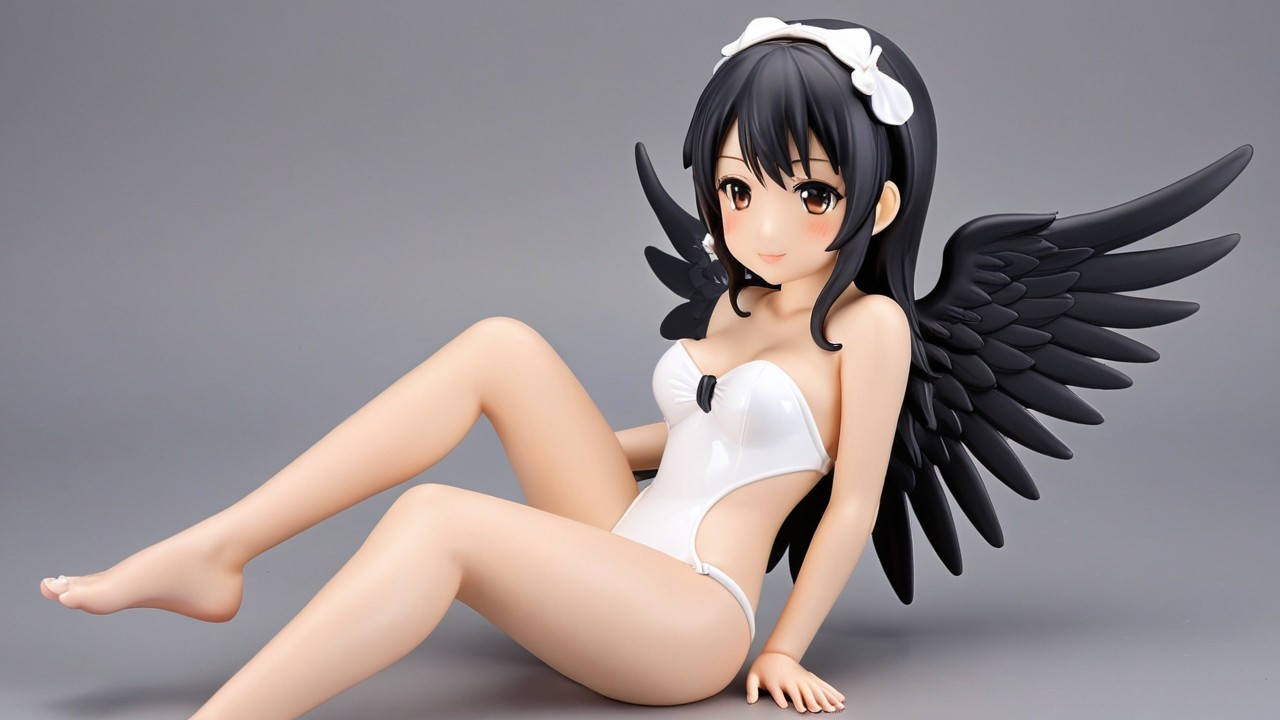 Figurine of a girl with black wings in a swimsuit