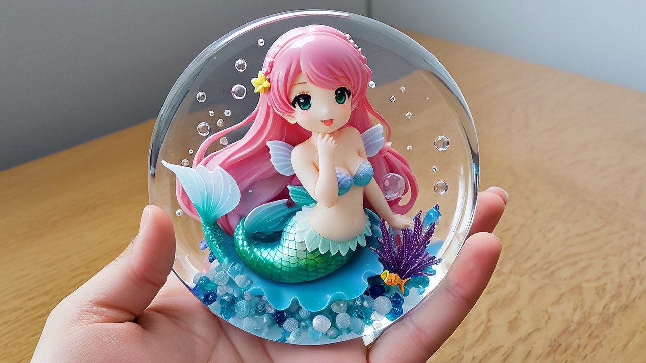 Mermaid Figure in Glass Dome with Colorful Decor
