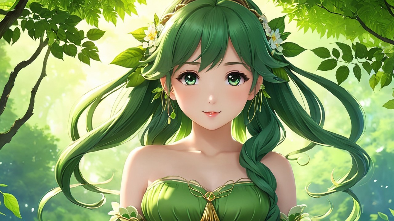 Character with Green Hair in Lush Forest Setting