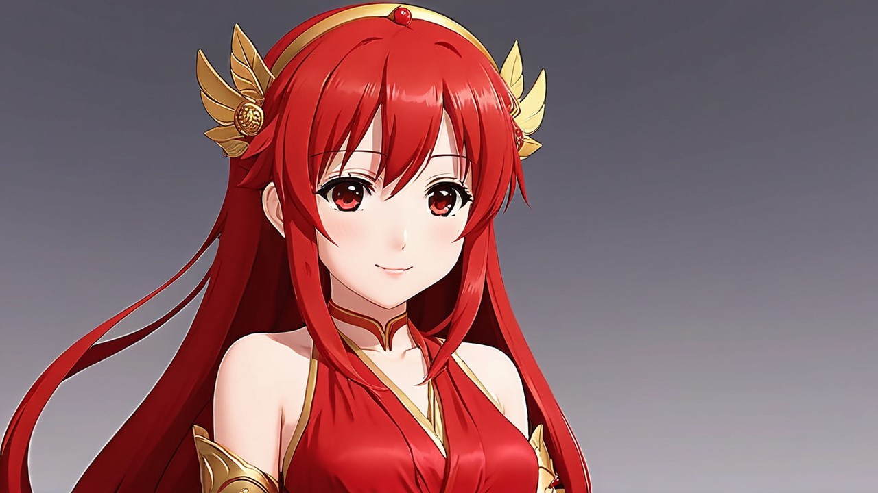 Anime Character with Red Hair and Elegant Outfit