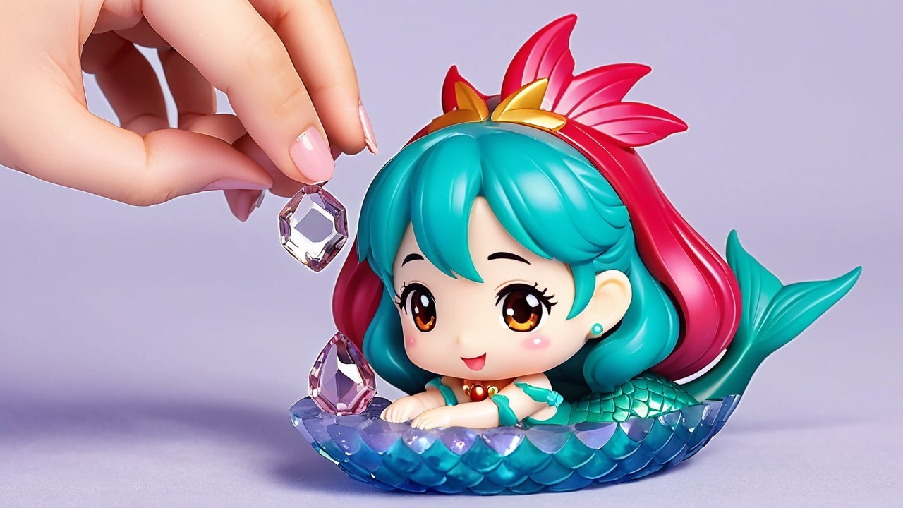 Colorful Mermaid in Seashell with Shimmering Gem
