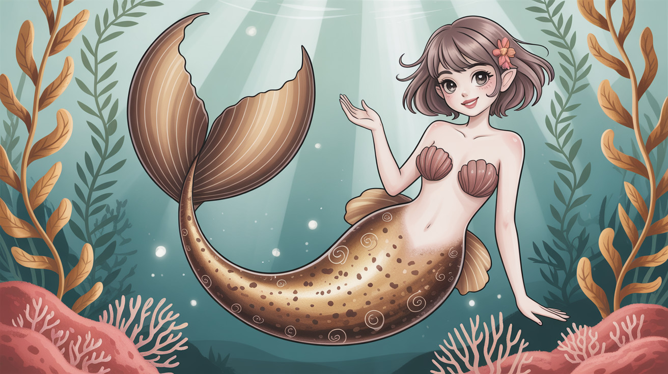 Animated mermaid girl swimming in underwater scene