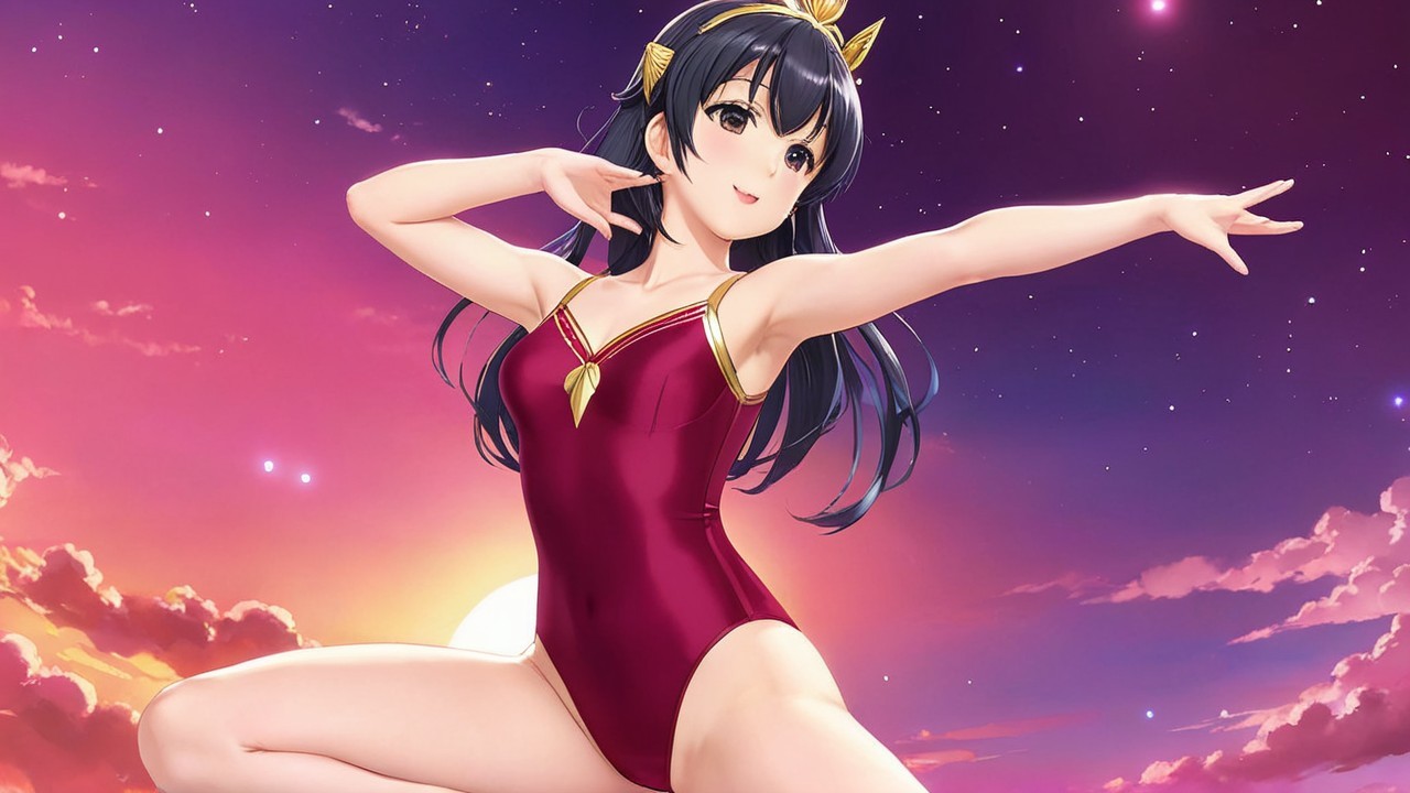 Young Woman in Red Swimsuit at Vibrant Sunset