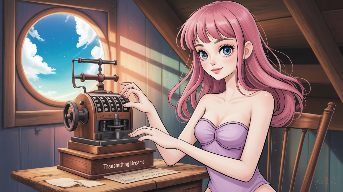 Anime-Style Illustration of Young Woman with Device