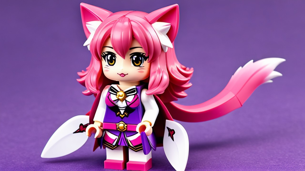 Anime-Inspired Figure with Pink Hair and Cat Ears