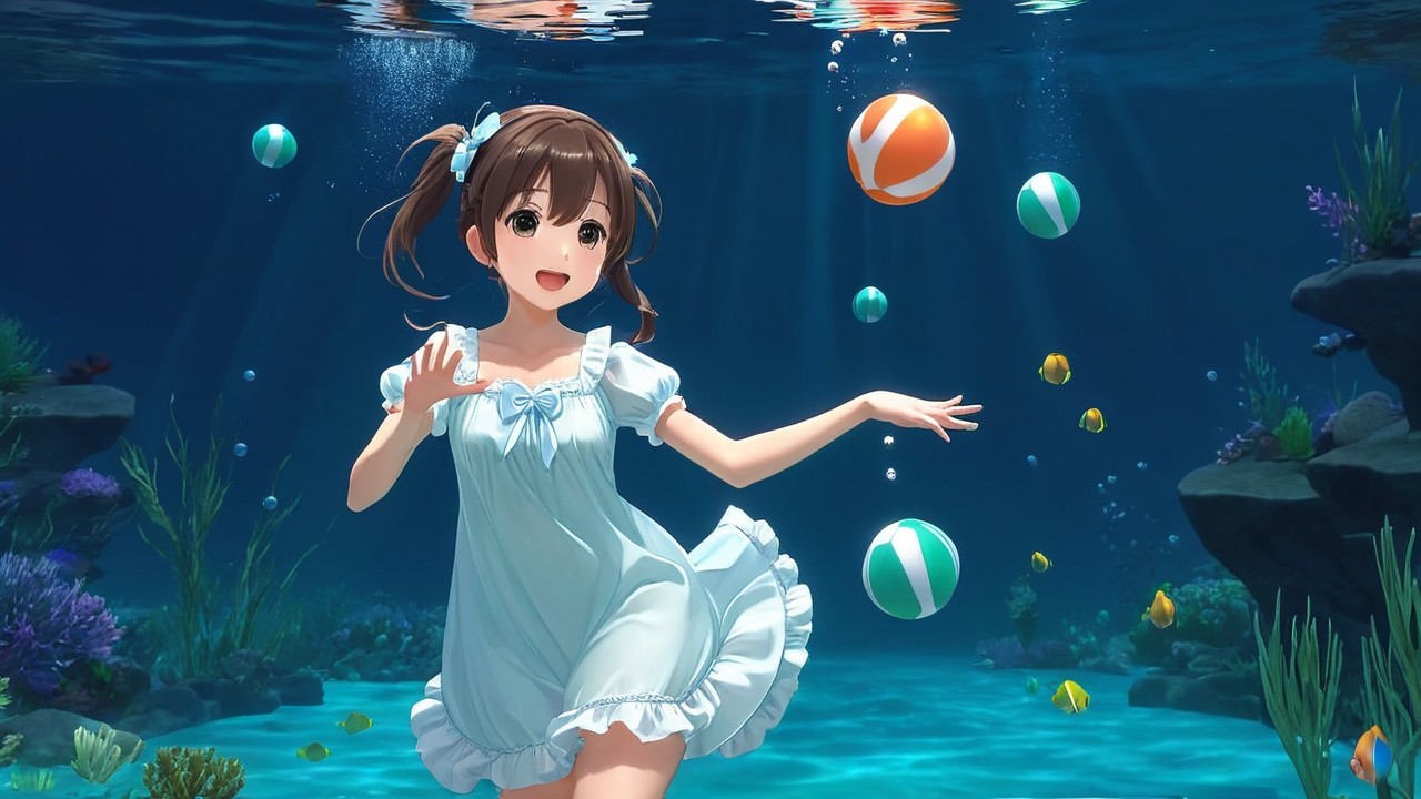 Cheerful Animated Character Swimming Underwater