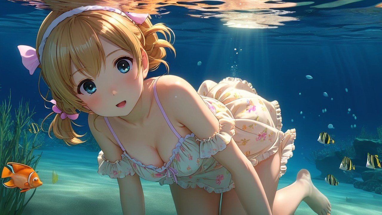 Animated Character Swimming in Colorful Underwater Scene