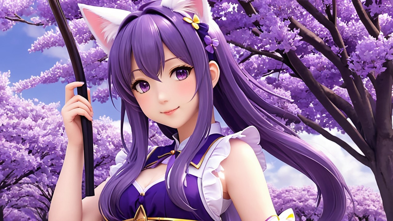 Fantasy Character with Purple Hair and Cat Ears