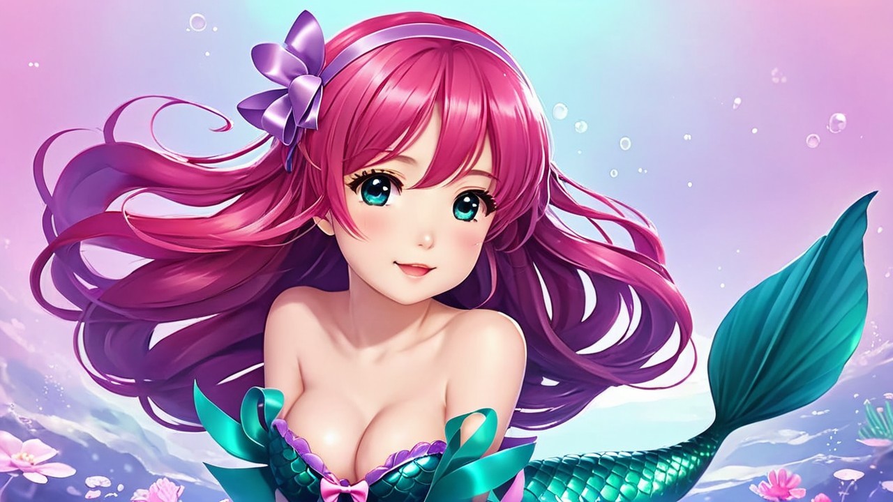 Vibrant Anime-Style Mermaid in Underwater Scene