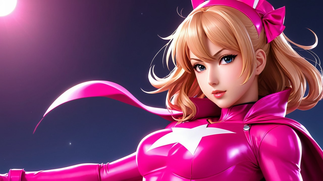 Confident Female Character in Bright Pink Costume