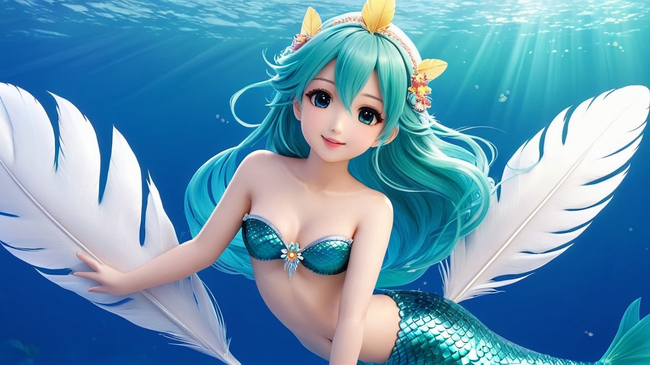Vibrant Underwater Scene with Mermaid and Sunlight