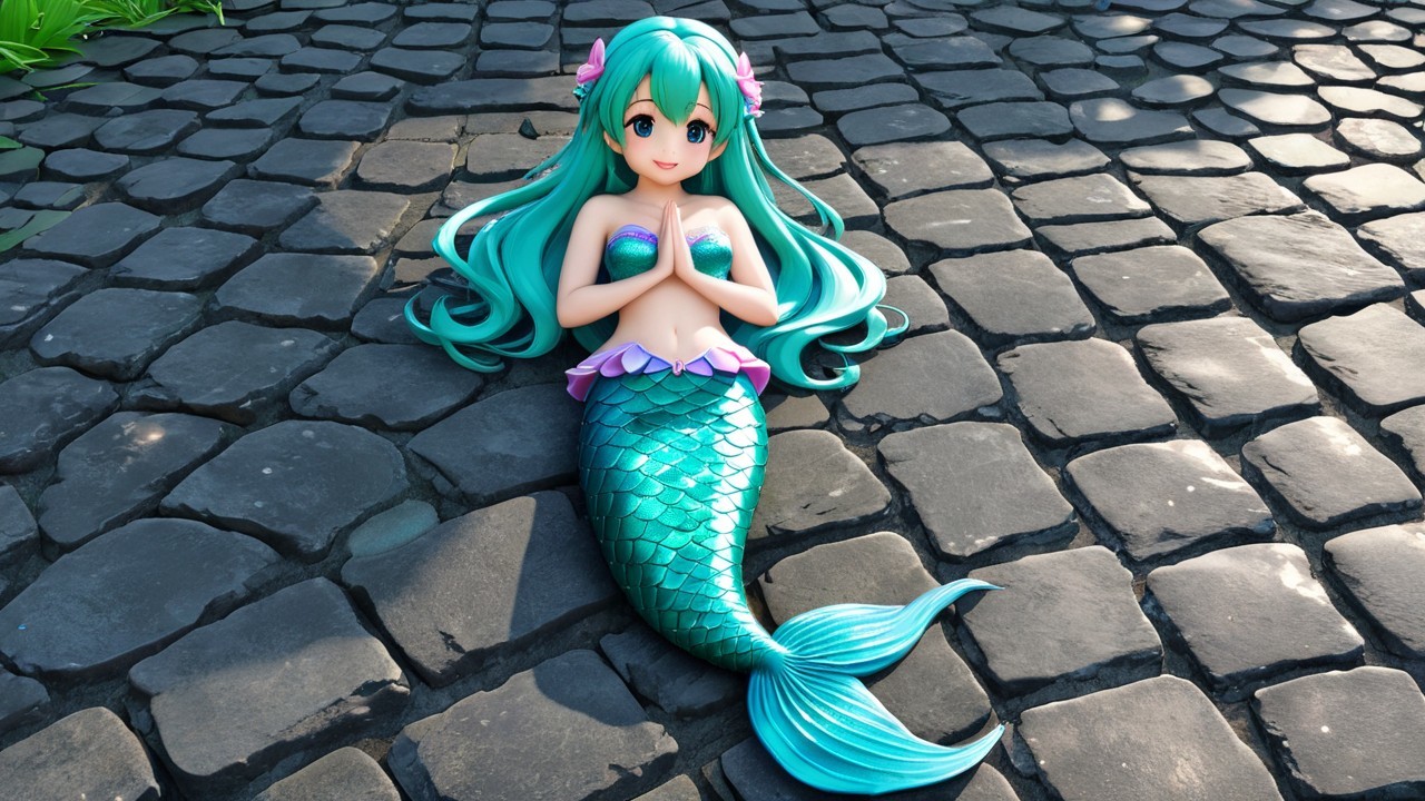 Vibrant Mermaid with Turquoise Hair and Shimmering Tail