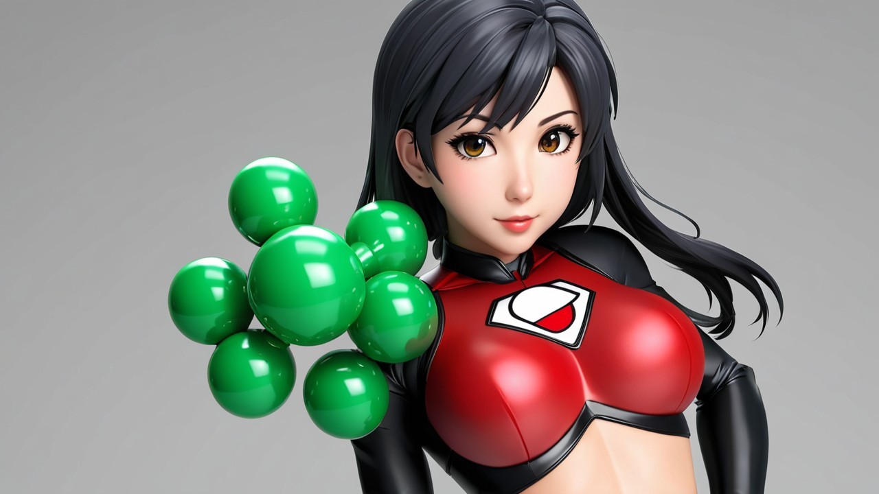 Stylized Female Character in Red and Black Outfit