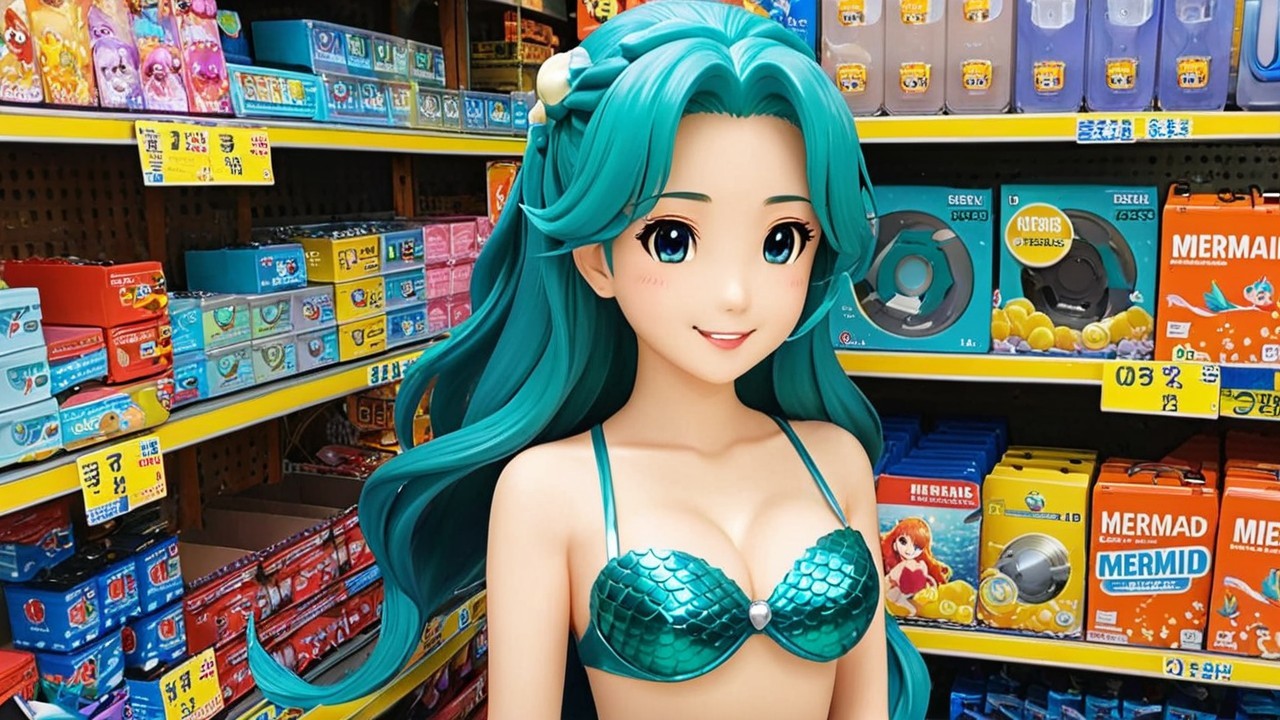 Anime Character in Colorful Store Aisle with Toys