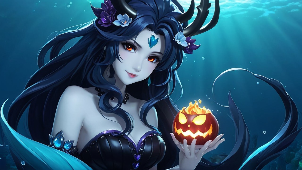 Mystical Underwater Scene with Enchanting Woman