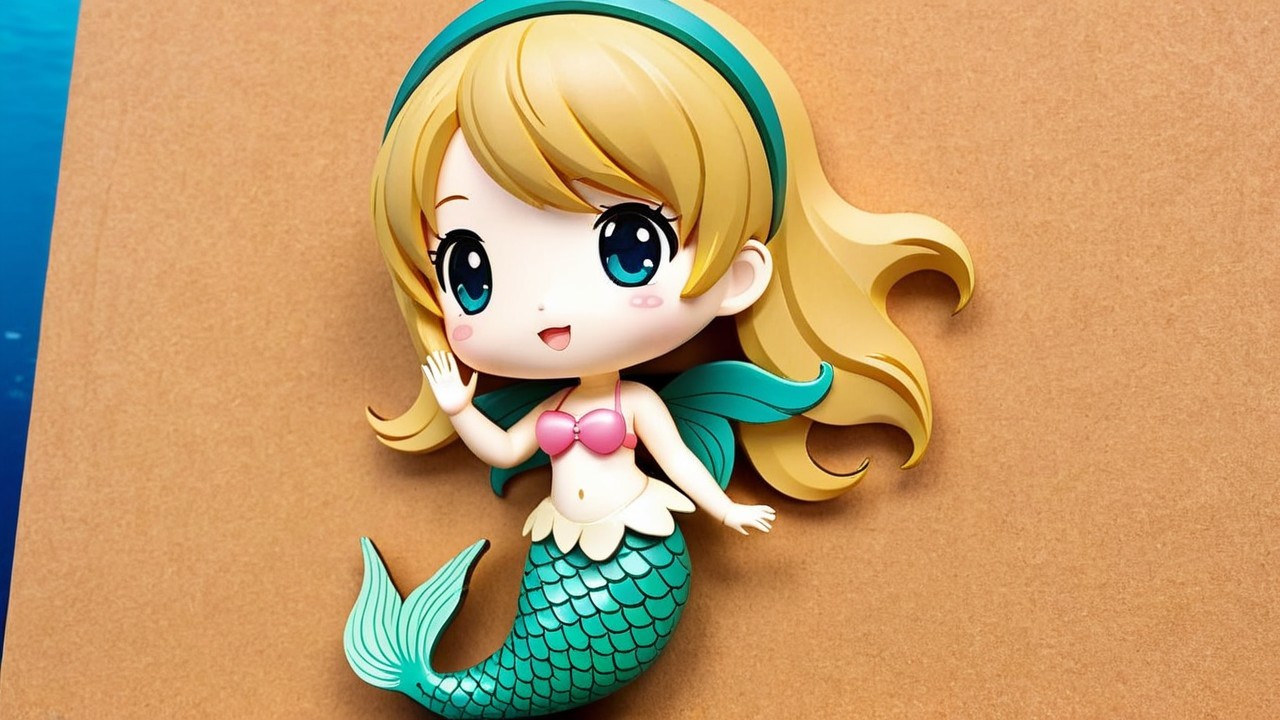 Stylized Mermaid Character with Blonde Hair and Green Tail