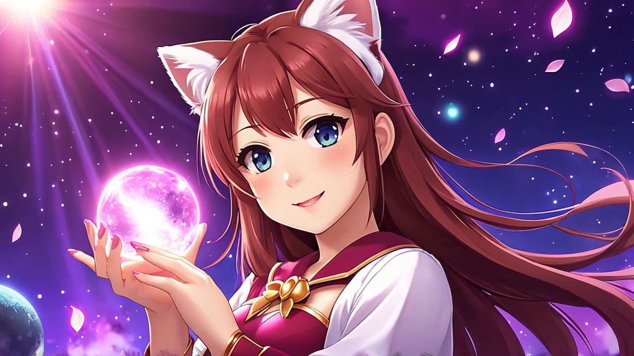 Fantasy Character with Cat Ears and Crystal Orb