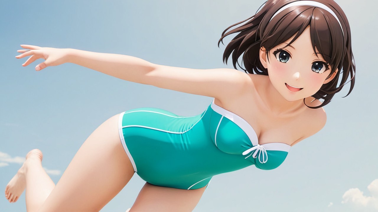 Vibrant Anime Character at Sunny Beach Scene