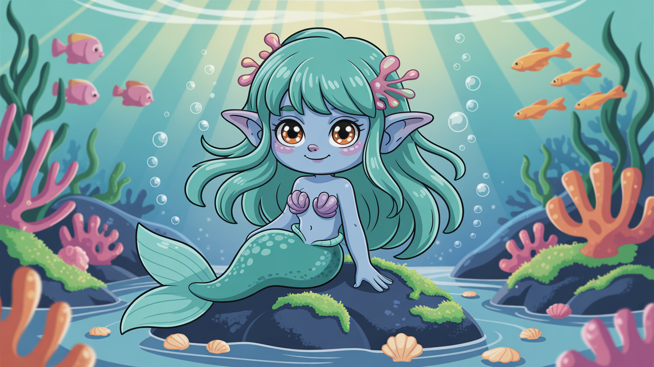 Underwater Artwork of a Mermaid with Coral and Flowers