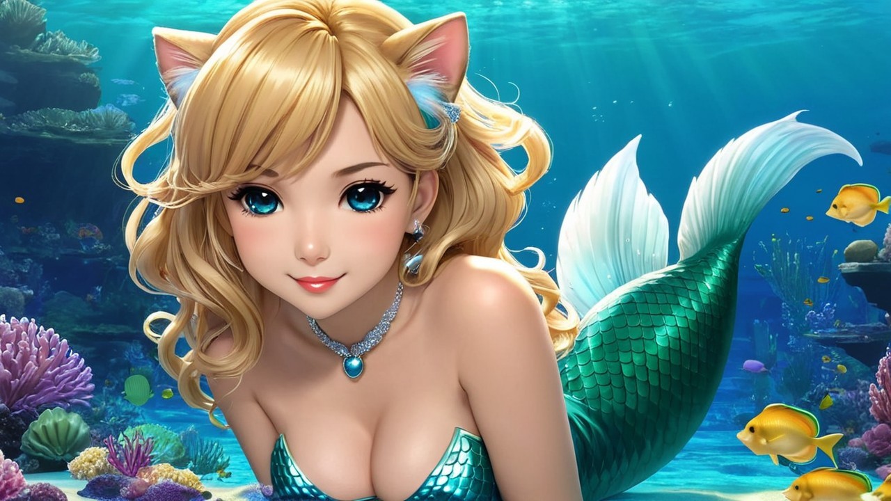 Whimsical Underwater Scene with Mermaid and Coral