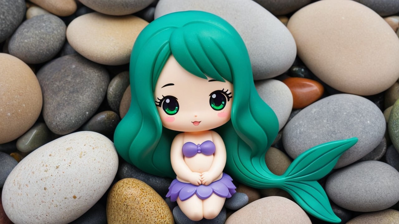 Whimsical Cartoon Mermaid Among Colorful Pebbles