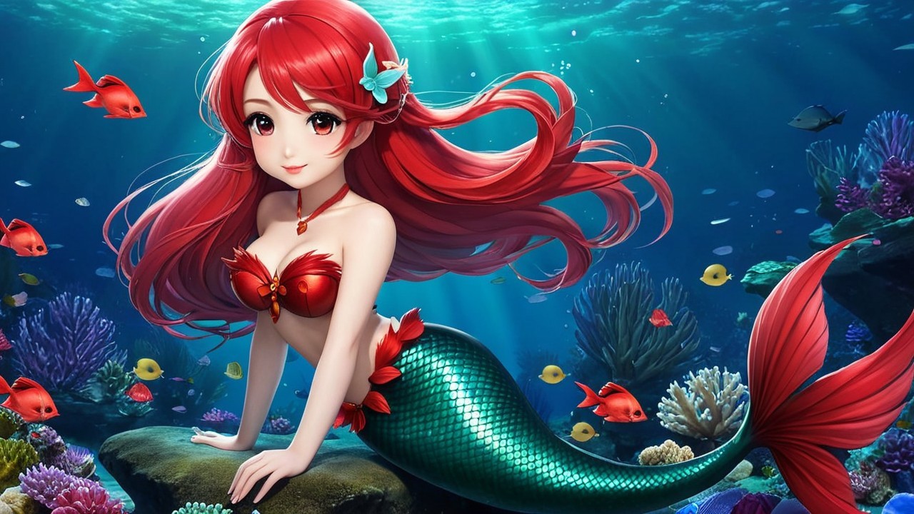 Vibrant Underwater Scene with Mermaid and Coral