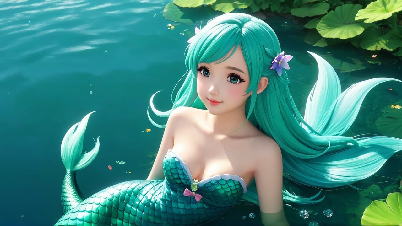 Mermaid with Iridescent Scales in Serene Lagoon