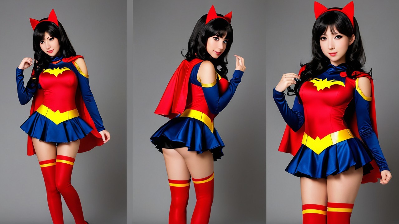 Female Cosplayer in Vibrant Superhero Outfit