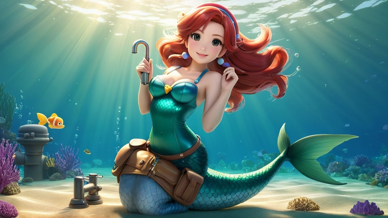 Vibrant Underwater Scene with Mermaid and Marine Life