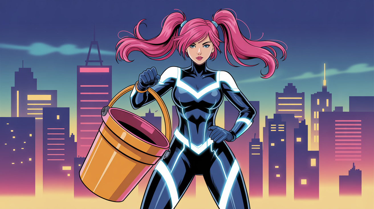 Comic Book Art of Girl in Superhero Suit at Night
