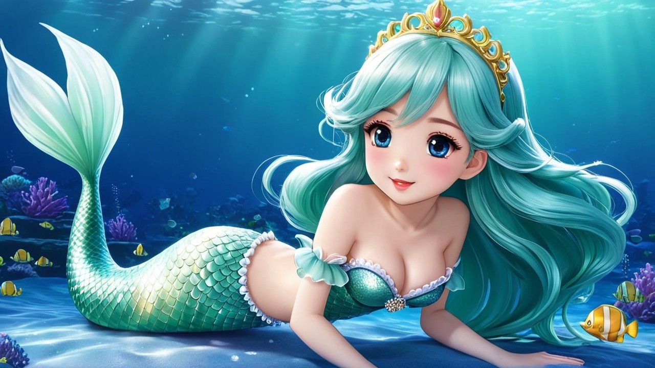 Charming Animated Mermaid in Vibrant Underwater Scene