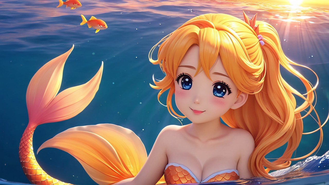 Vibrant Underwater Scene with Cheerful Mermaid