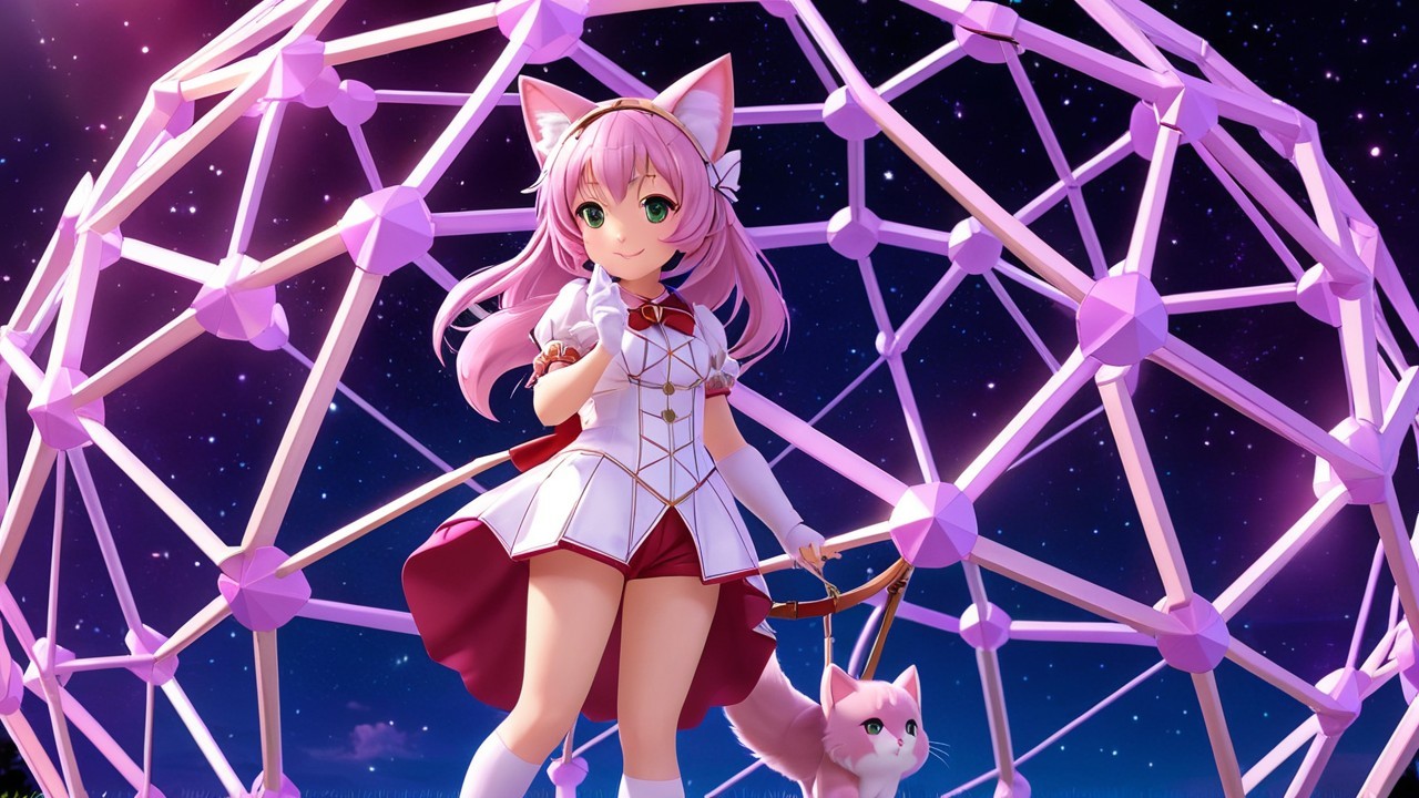 Whimsical anime character with pink hair and cat ears