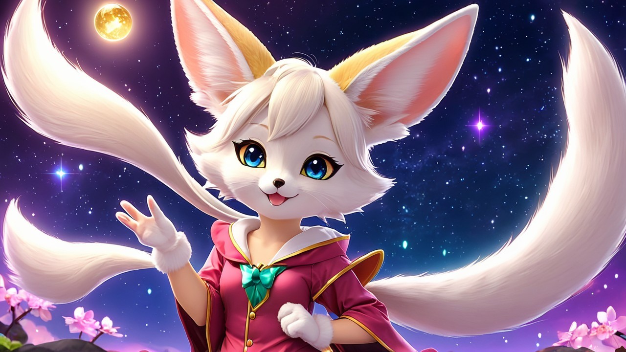Whimsical Fox Character in Starry Night Setting