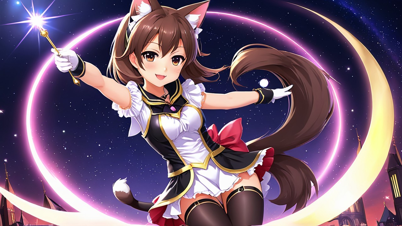 Playful character in magical girl outfit with wand