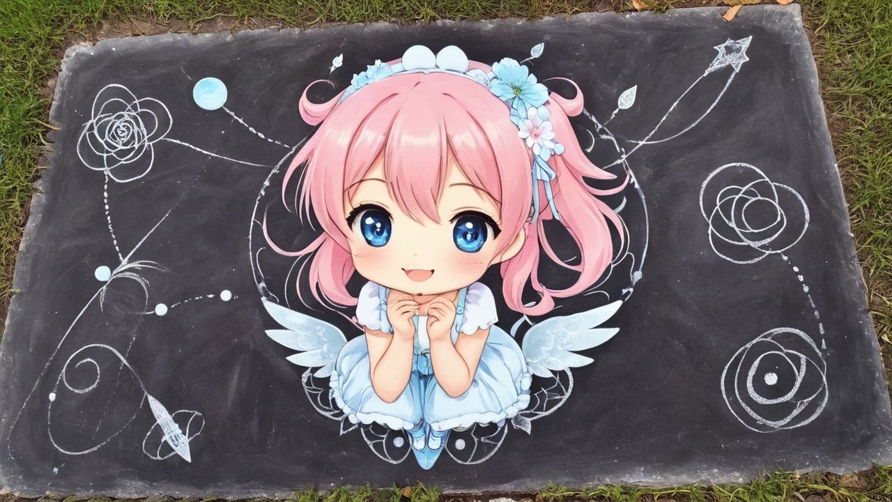 Vibrant Chalk Drawing of Anime Girl with Wings