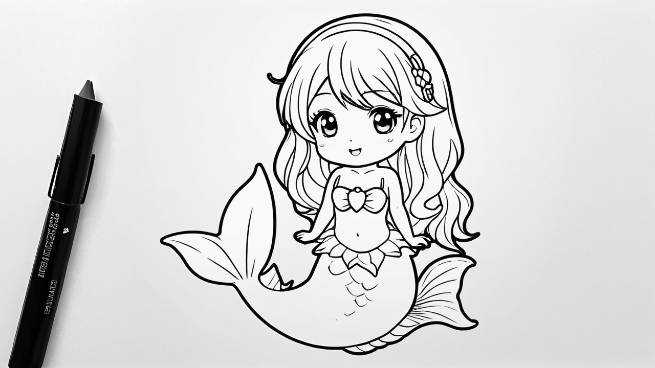 Chibi Mermaid Character with Coloring Option