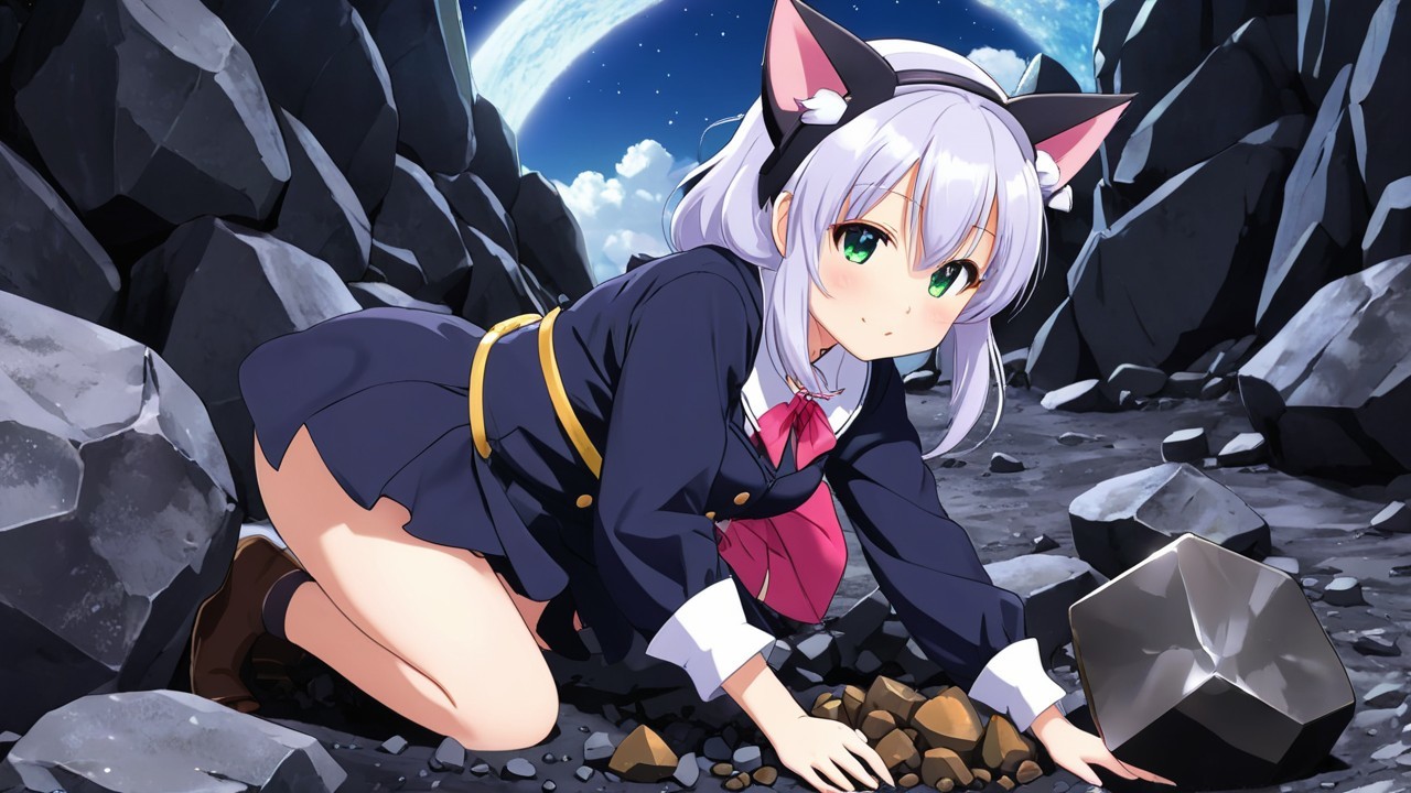 Anime Character with Cat Ears in Celestial Setting