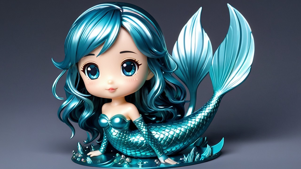 Stylized mermaid figurine with vibrant teal hair