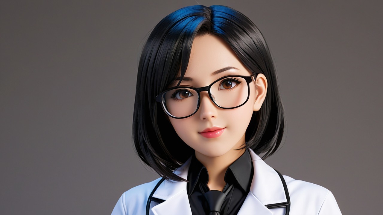 Realistic Female Character in Lab Coat and Glasses
