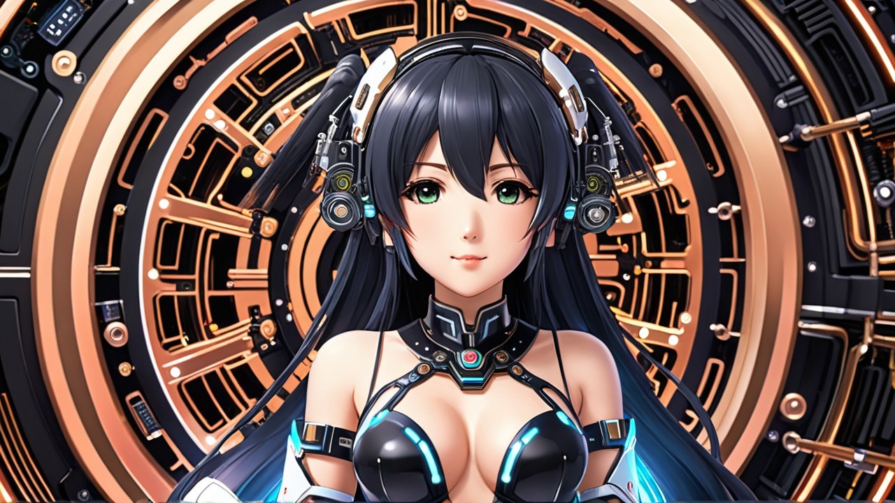 Futuristic character in high-tech outfit with headphones