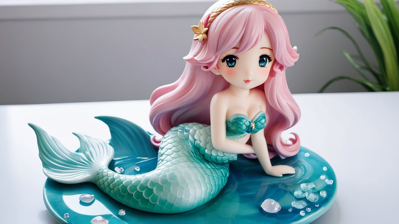 Charming Mermaid Figurine with Pink Hair and Turquoise Tail