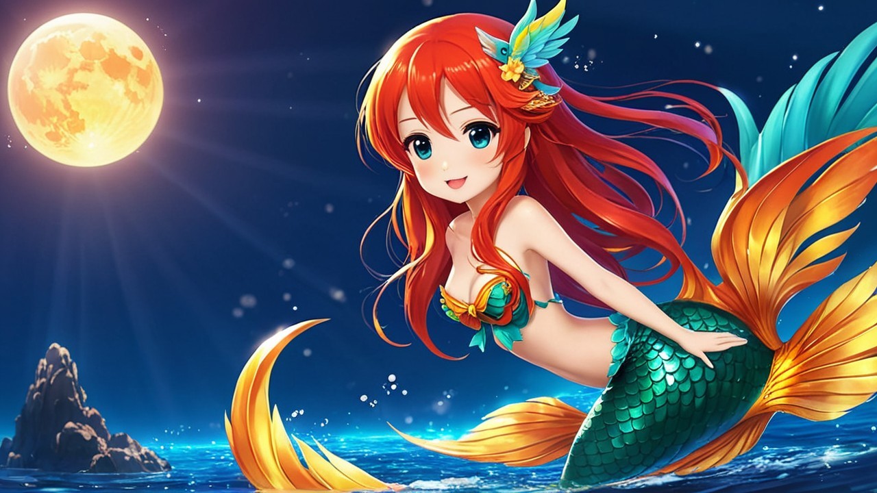 Vibrant underwater scene with a cheerful mermaid