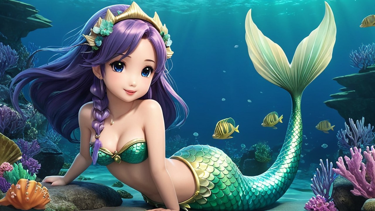 Vibrant Underwater Scene with Mermaid and Coral Reef