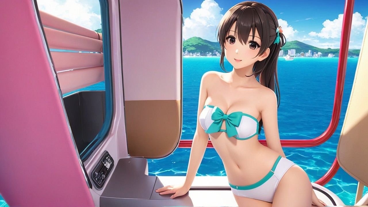Vibrant Summer Scene with Ocean View and Animated Character
