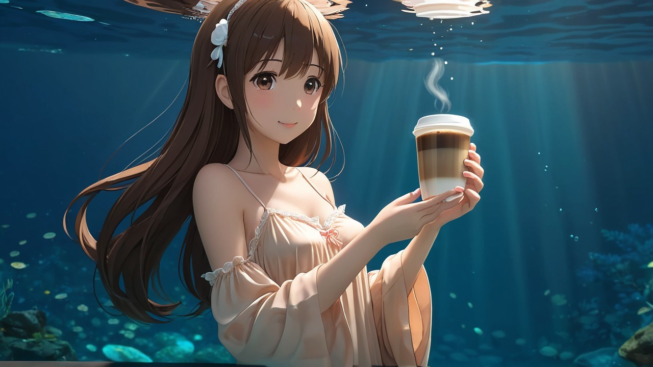 Underwater Scene with Woman and Marine Life